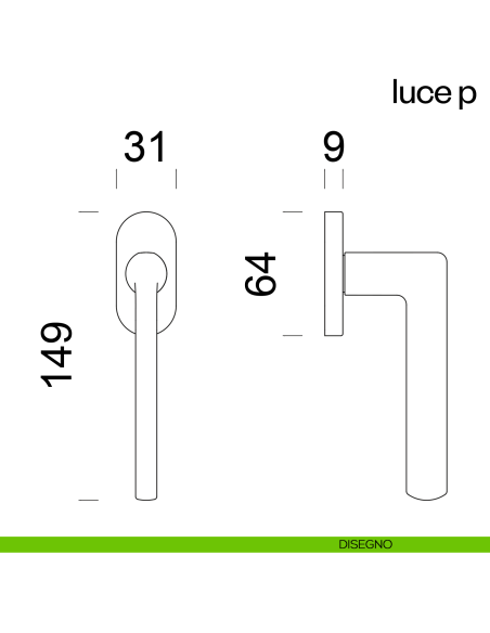 Maniglia per finestra martellina DK Luce P dnd disegno
