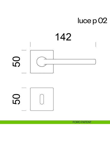 Maniglia per porta Luce P 02 dnd handles con rosetta quadrata foro patent