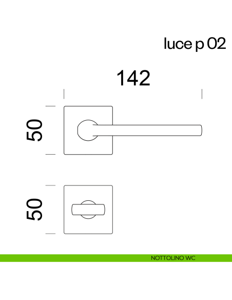 Maniglia per porta Luce P 02 dnd handles con rosetta quadrata nottolino wc
