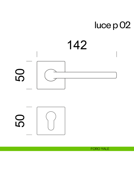 Maniglia per porta Luce P 02 dnd handles con rosetta quadrata foro yale
