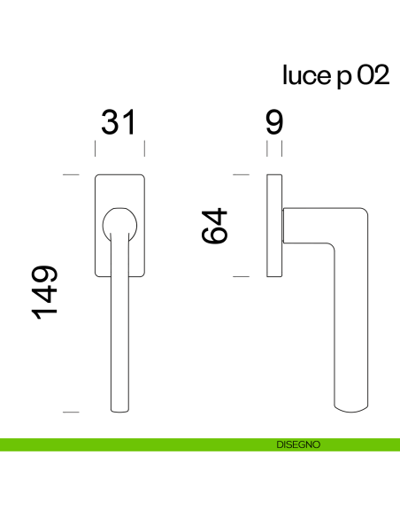 Maniglia per finestra martellina DK Luce P 02 dnd disegno