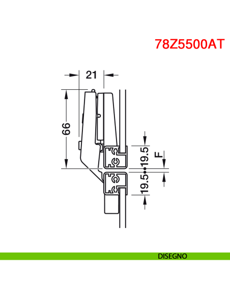 Cerniera centrale per anta con telaio in alluminio stretto Blum 78Z550AT Clip Top per Aventos HF senza molla apertura 134 gradi