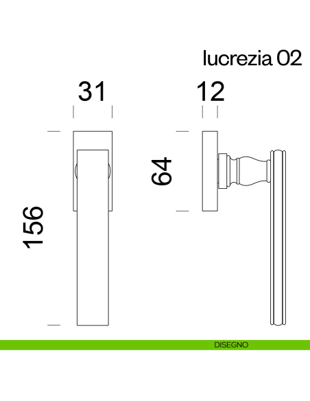 Maniglia per finestra martellina DK Lucrezia 02 dnd disegno