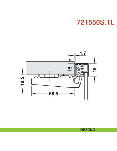 Cerniera per per anta con telaio in alluminio stretto Blum 72T550A.TL Clip Top per Aventos HF - disegno