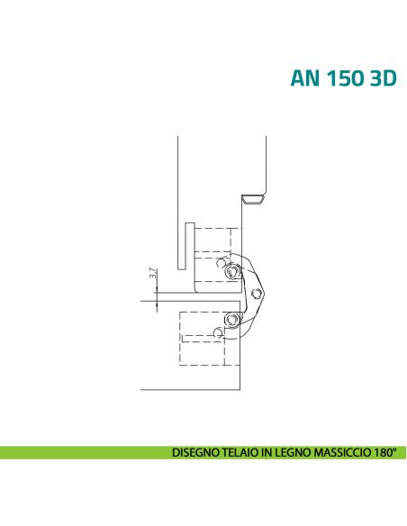 Cerniera invisibile bianca regolabile per porta Anselmi AN 150 3D - disegno telaio in legno massiccio 180°