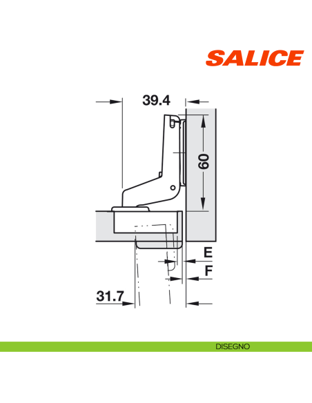 Cerniera Salice CNA7P99 Serie N apertura 94 gradi collo 22 per ante di forte spessore massimo 40 mm chiusura automatica