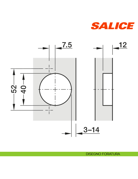 Cerniera Salice CNA7P99 Serie N apertura 94 gradi collo 22 per ante di forte spessore massimo 40 mm chiusura automatica