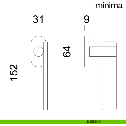 Maniglia per finestra martellina DK Minima dnd disegno