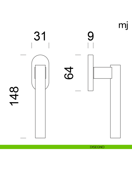 Maniglia per finestra martellina DK Mj dnd disegno