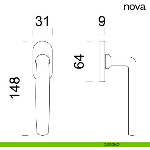 Maniglia per finestra martellina DK Nova dnd disegno