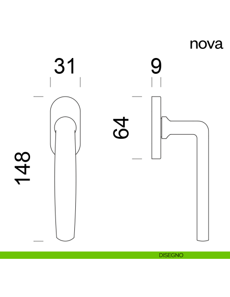 Maniglia per finestra martellina DK Nova dnd disegno