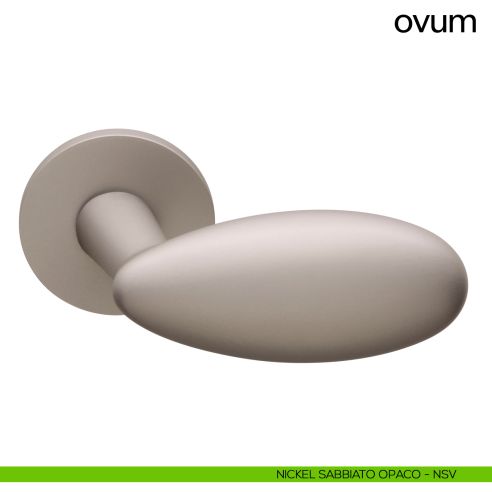 Maniglia a uovo per porta Ovum Dnd Handles con rosetta tonda nickel sabbiato opaco