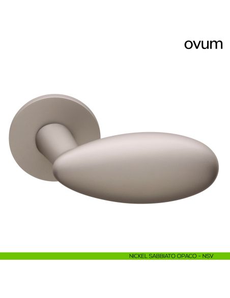 Maniglia a uovo per porta Ovum Dnd Handles con rosetta tonda nickel sabbiato opaco