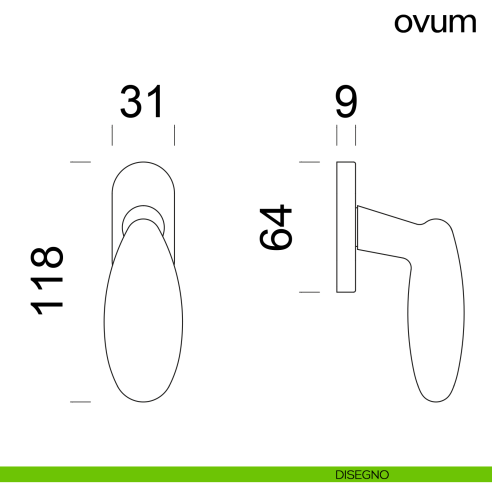 Maniglia per finestra martellina DK Ovum dnd disegno