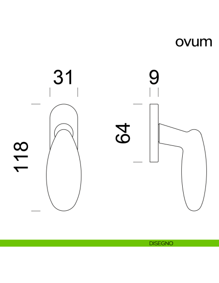 Maniglia per finestra martellina DK Ovum dnd disegno