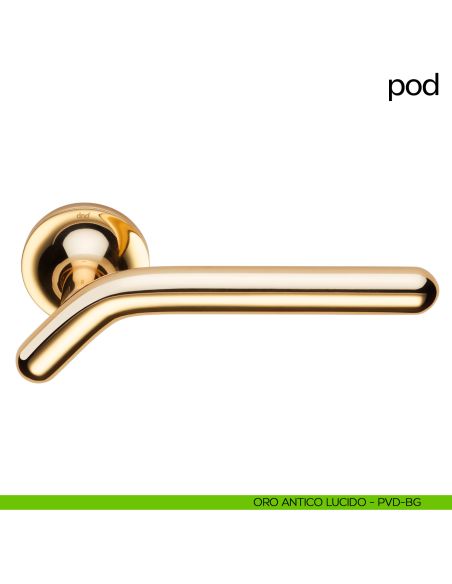 Maniglia per porta Pod dnd handles con rosetta tonda oro antico lucido