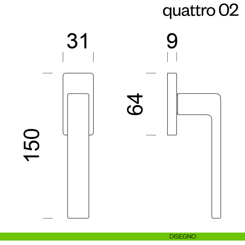 Maniglia per finestra martellina DK quattro 02 dnd disegno