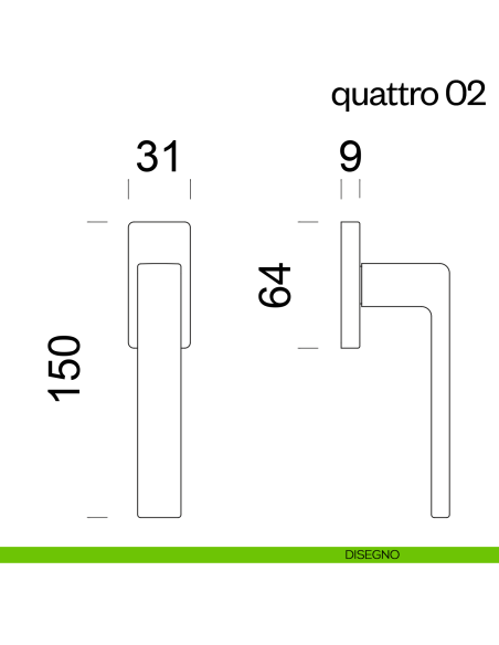 Maniglia per finestra martellina DK quattro 02 dnd disegno