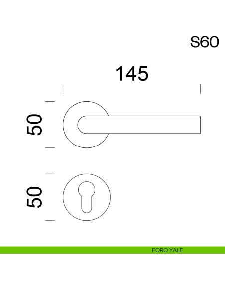 Maniglia per porta in acciaio S60 dnd Handles foro yale