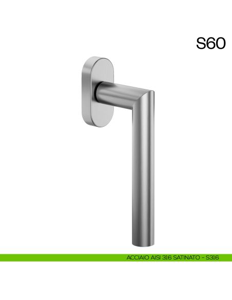 Maniglia per finestra martellina DK in acciaio S65 dnd acciaio inox