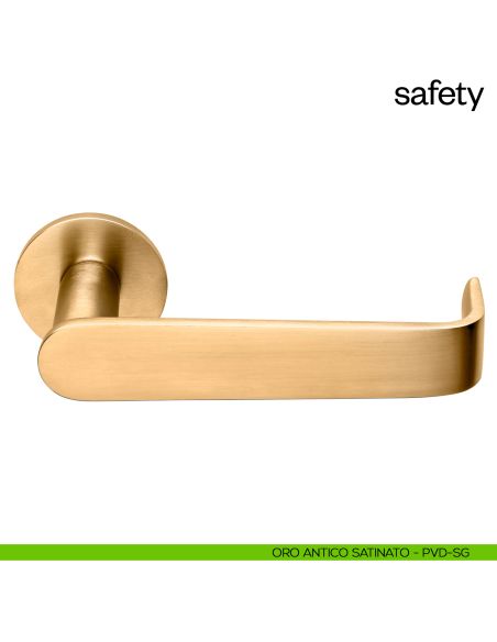 Maniglia per porta Safety dnd Handles con rosetta fine oro antico satinato