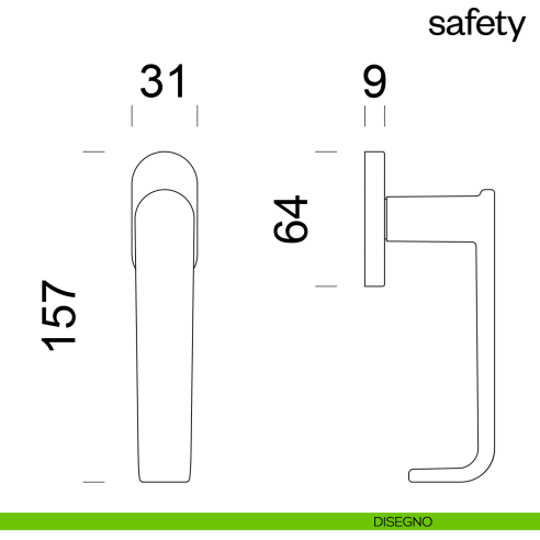Maniglia per finestra martellina DK Safety dnd disegno