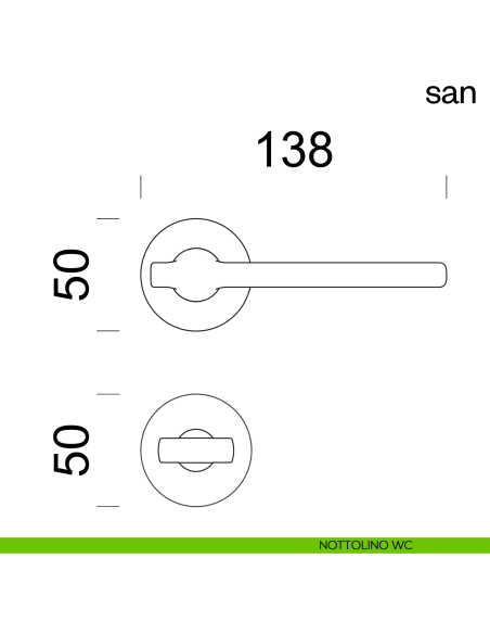 Maniglia per porta San dnd handles con rosetta tonda nottolino wc