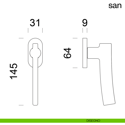 Maniglia per finestra martellina DK San dnd disegno