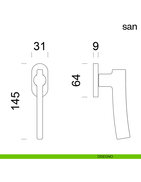 Maniglia per finestra martellina DK San dnd disegno