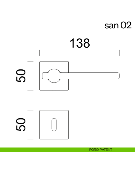 Maniglia per porta San 02 dnd handles con rosetta quadrata foro patent