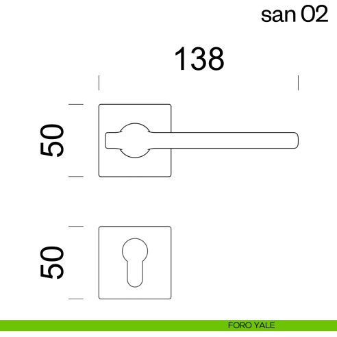 Maniglia per porta San 02 dnd handles con rosetta quadrata foro yale
