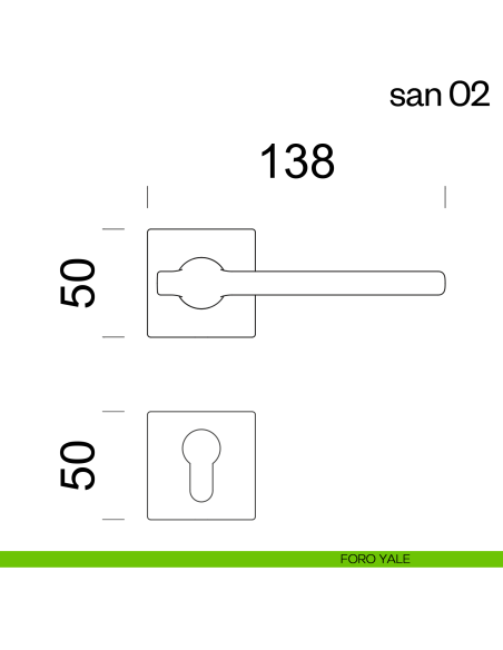 Maniglia per porta San 02 dnd handles con rosetta quadrata foro yale