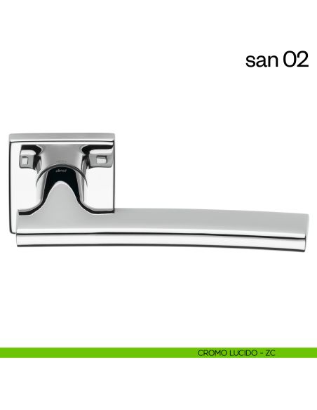 Maniglia per porta San 02 dnd handles con rosetta quadrata cromo lucido
