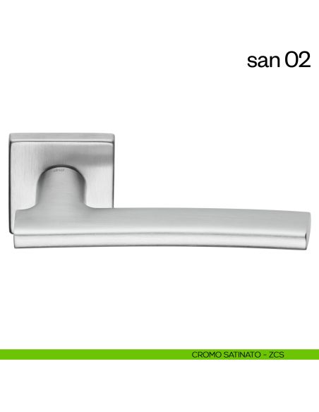 Maniglia per porta San 02 dnd handles con rosetta quadrata cromo satinato