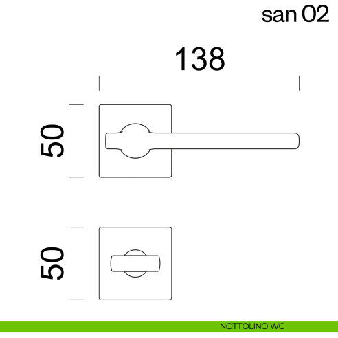 Maniglia per porta San 02 dnd handles con rosetta quadrata nottolino wc