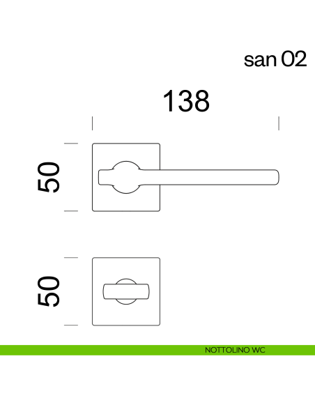 Maniglia per porta San 02 dnd handles con rosetta quadrata nottolino wc