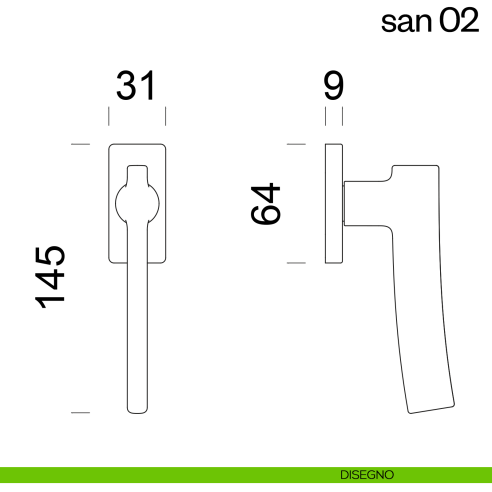 Maniglia per finestra martellina DK San 02 dnd disegno