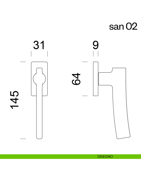 Maniglia per finestra martellina DK San 02 dnd disegno