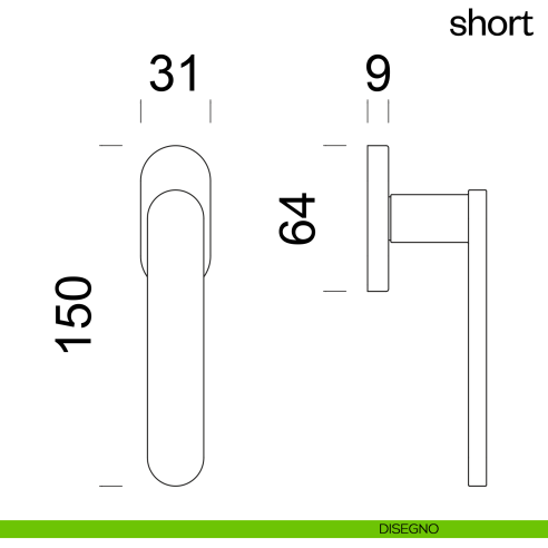 Maniglia per finestra martellina DK Short dnd disegno