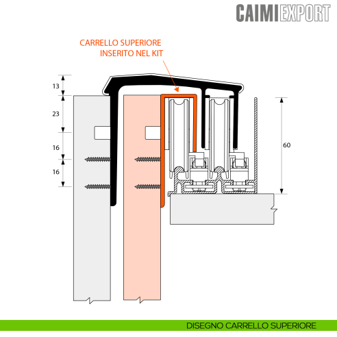 Kit anta interna Master Universal H.33 Caimi Export - disegno carrello superiore
