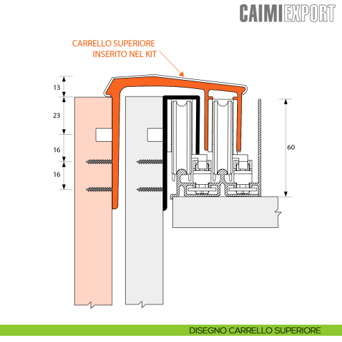 Kit anta esterna Master Universal H.33 Caimi Export Light Mini per spessore 23 mm - disegno carrello superiore