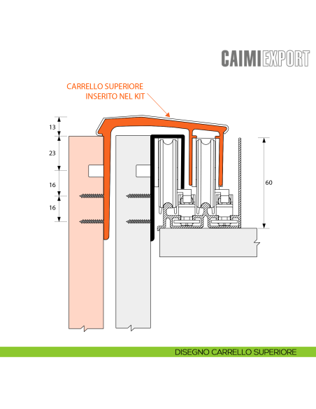 Kit anta esterna Master Universal H.33 Caimi Export Light Mini per spessore 23 mm - disegno carrello superiore