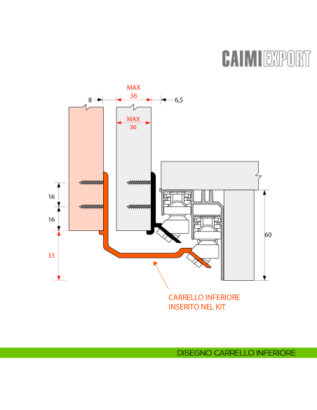 Kit anta esterna Master Universal H.33 Caimi Export Light Maxi per spessore 35 mm - disegno carrello inferiore