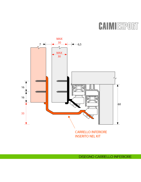 Kit anta esterna Master Universal H.33 Caimi Export Light Midi per spessore 30 mm - disegno carrello inferiore