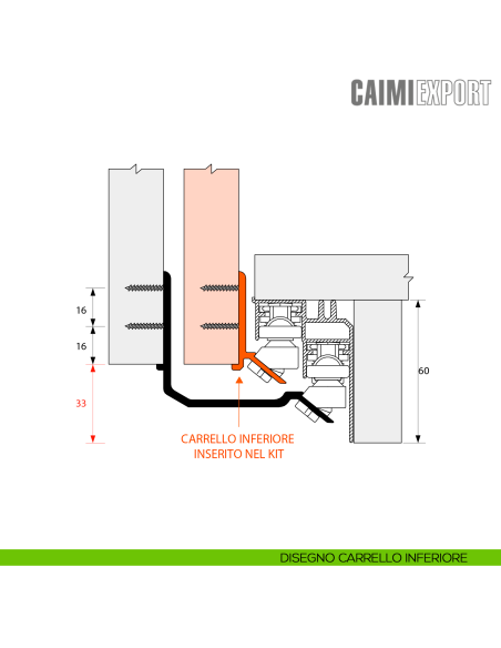 Kit anta interna Master Universal H.33 Caimi Export - disegno carrello inferiore