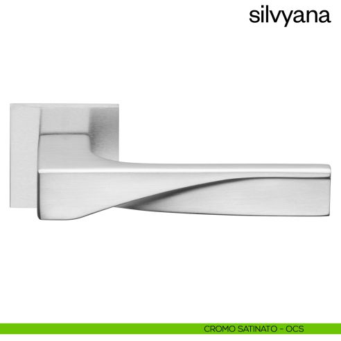 Maniglia per porta Silvyana Dnd Handles con rosetta quadrata fine cromo - cromo satinato