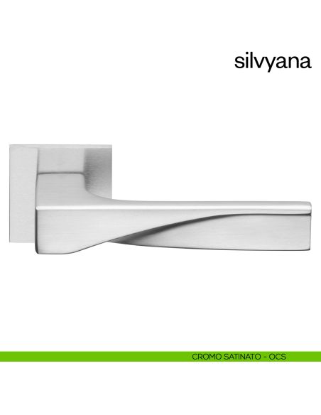 Maniglia per porta Silvyana Dnd Handles con rosetta quadrata fine cromo - cromo satinato