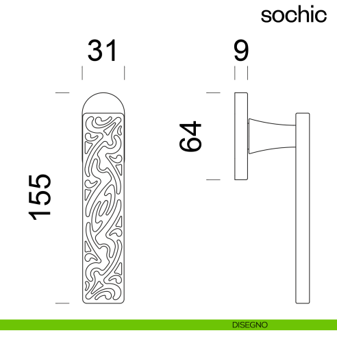 Maniglia per finestra martellina DK Sochic dnd Handles disegno