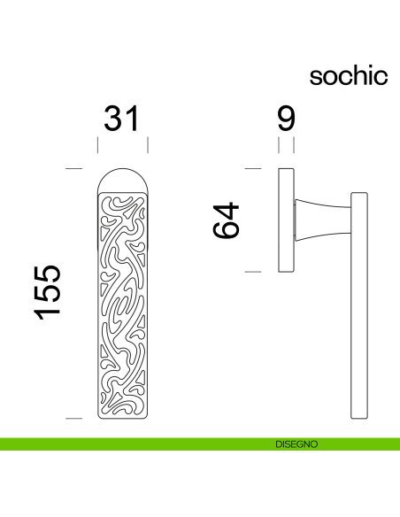 Maniglia per finestra martellina DK Sochic dnd Handles disegno
