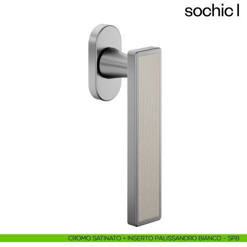 Maniglia per finestra martellina DK Sochic L dnd Handles - cromo satinato + inserto palissandro bianco